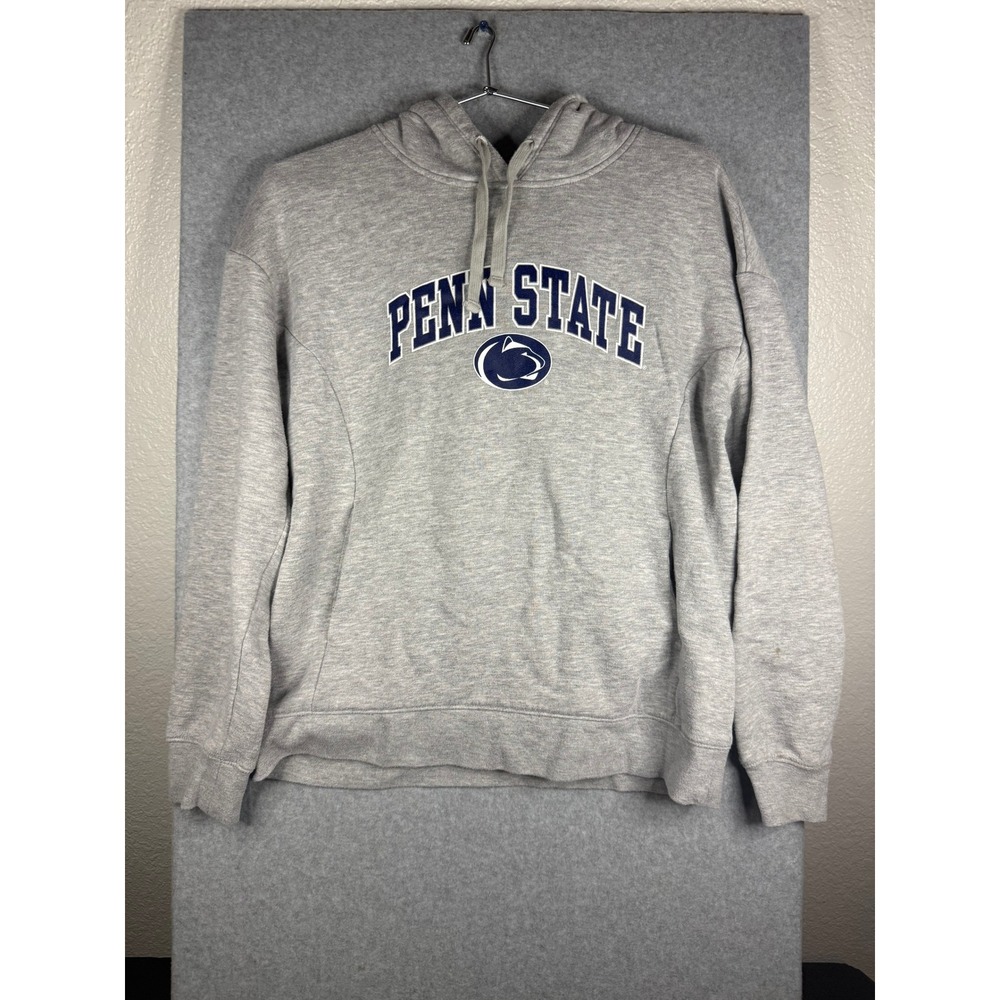 Penn State Nittany Lions Hoodie Heather Gray Navy Blue Embroidered Sweatshirt L